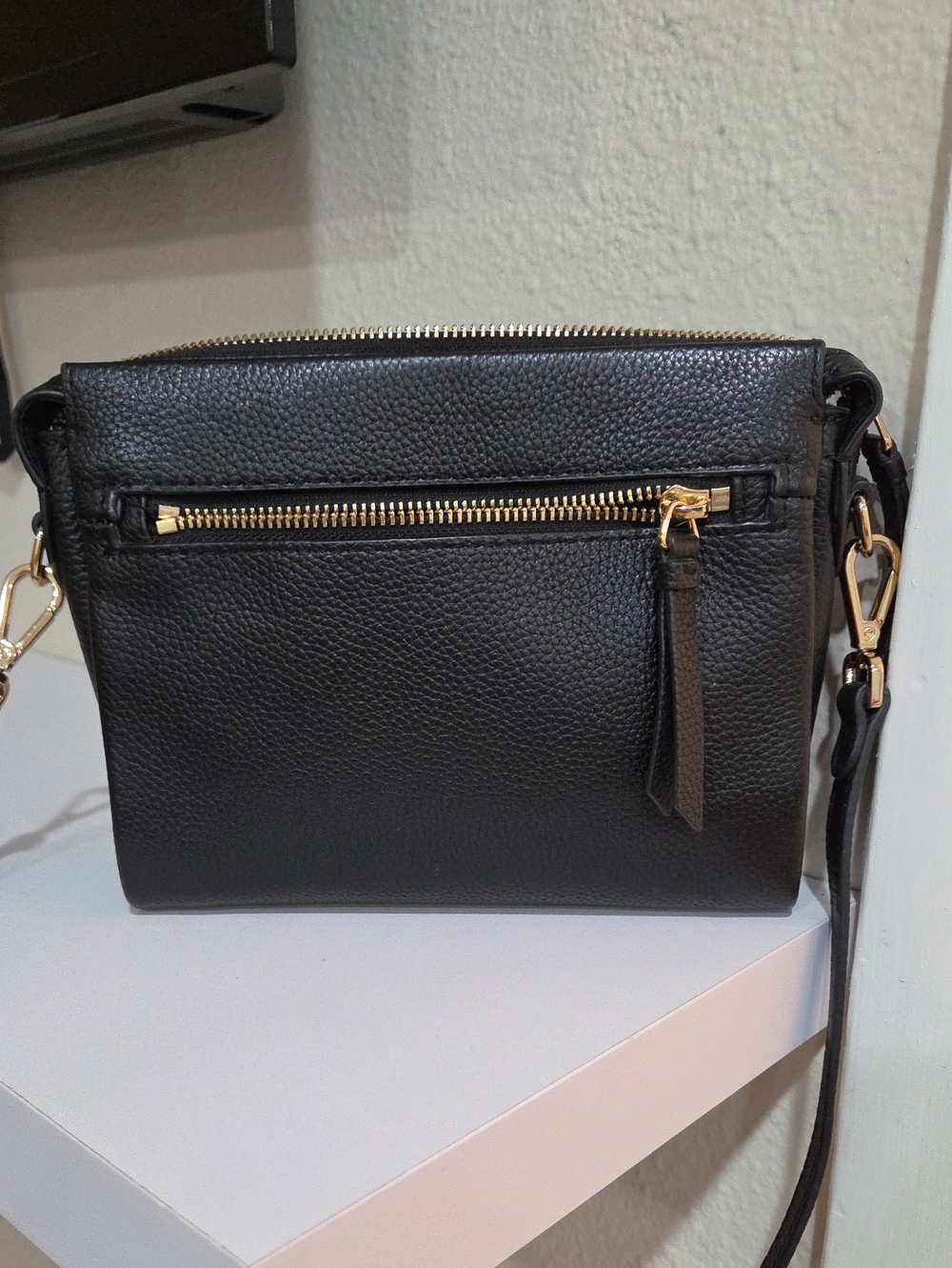 Vince Camuto Black Pebbled Leather Crossbody with Gold Hardware